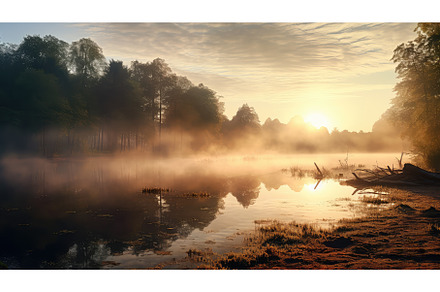 foggy peaceful dawn mist landscape, a Nature Photo by pikepicture