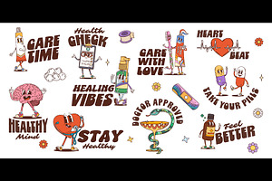Medicine Y2K groovy stickers, a Healthcare Illustration by Buch&Bee