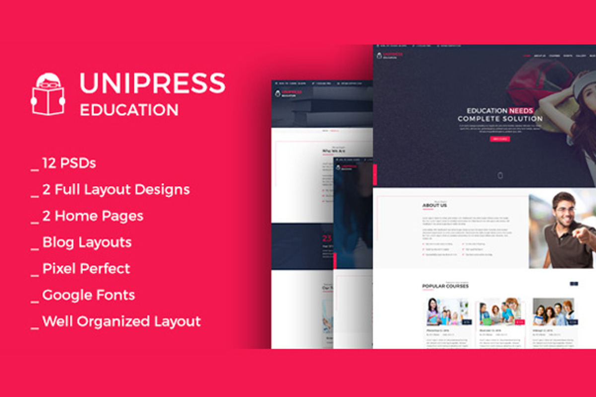 Unipress Education PSD Template, a Websites & App Template by mine-tech (Photo 1 of 22)