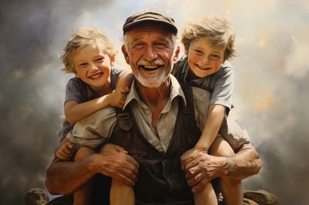 happy grandfather and grandchildren, a Photo by Iftikhar Alam