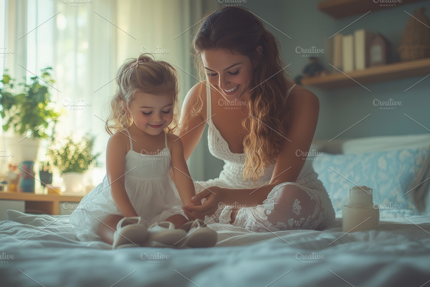 Mother and daughter joyfully prepari, a Photo by Tanuart
