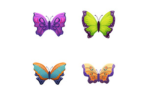 Colorful Butterfly Icons Set Cartoon