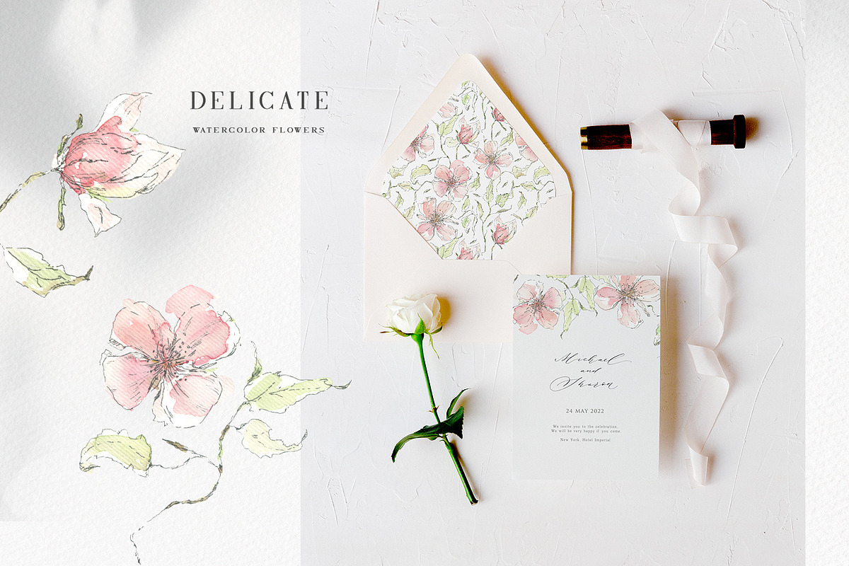 Watercolor delicate flowers, a Decorative Illustration by Summer Nightingale Art (Photo 2 of 4)