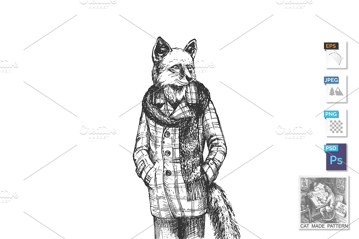 Fox man in tweed coat portrait, an Animal Illustration by CatMadePattern