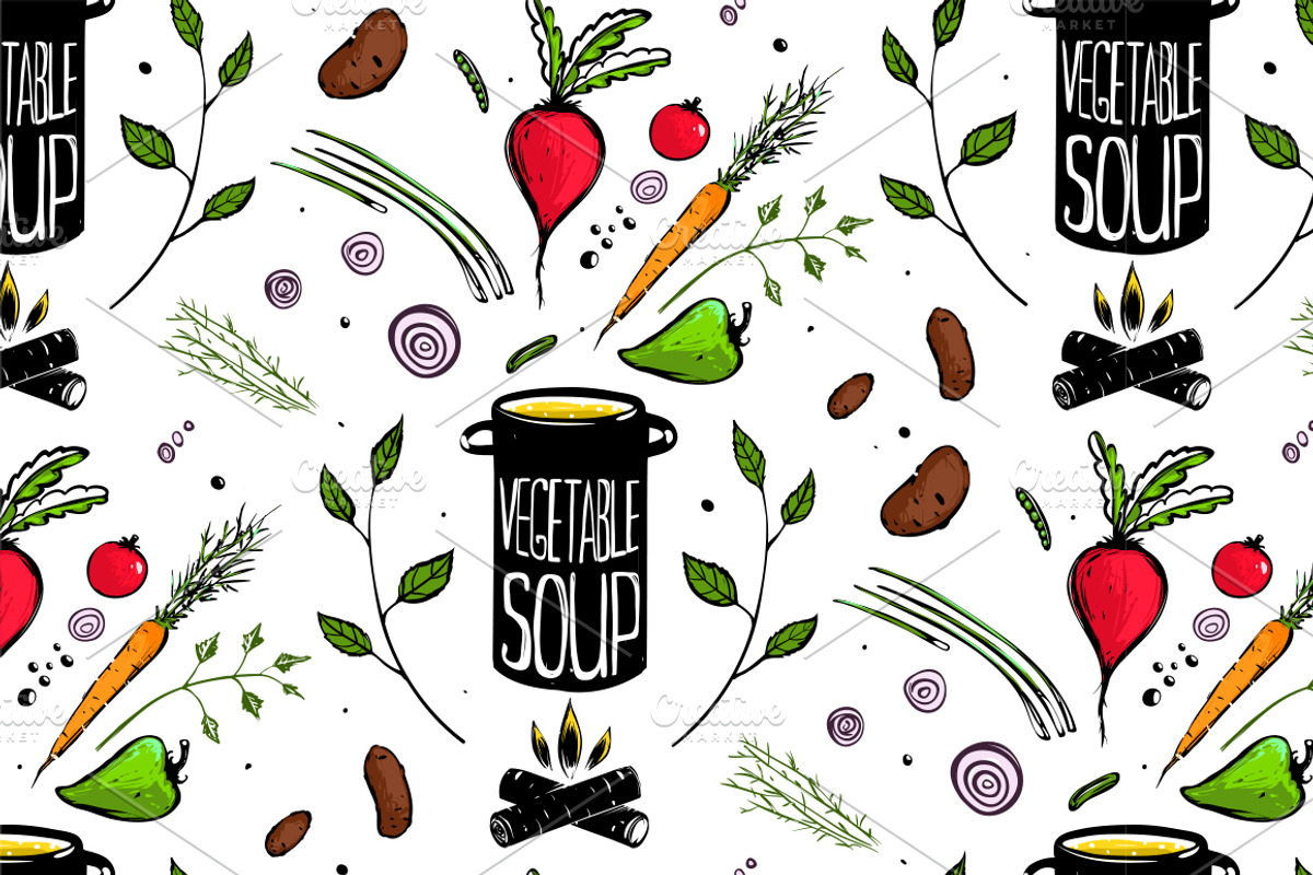 Seamless Pattern Cooking Vegetables