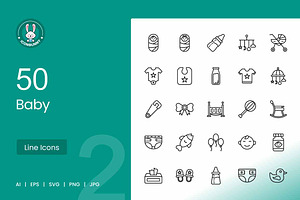 50 Baby Line Icons, an Icon by IconBunny