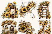 Watercolor Sunflower Clipart Bundle, a Person Illustration by BusyDaydesign (Thumbnail 5 of 9)