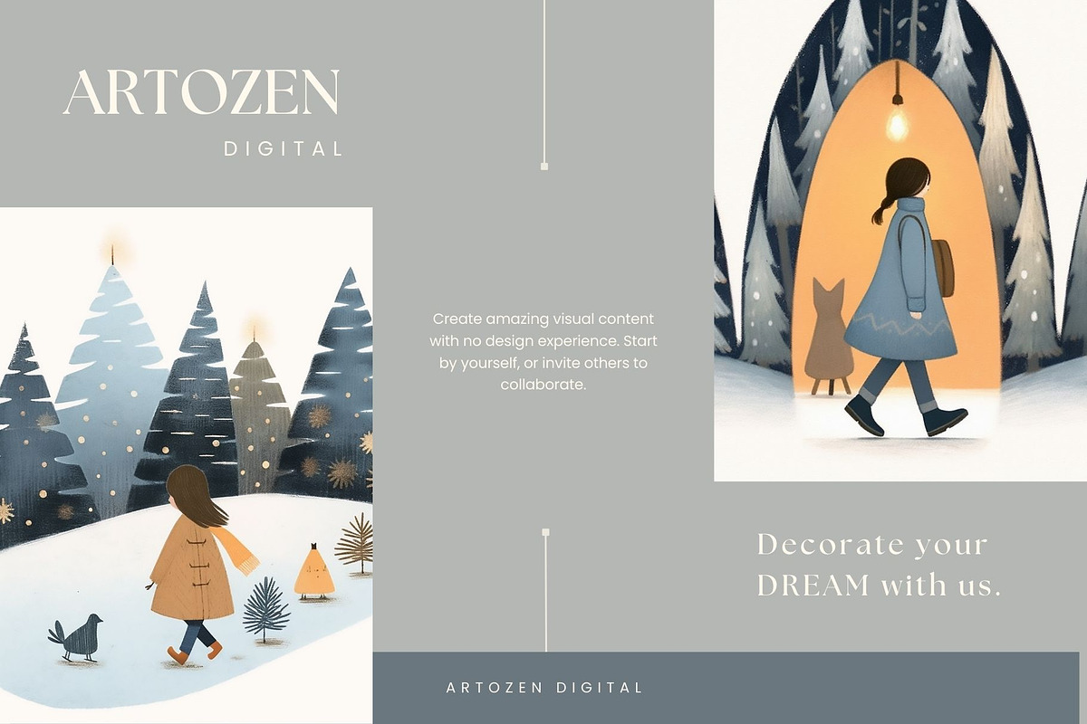 8 Christmas cute girl grey trees, a Seasonal Illustration by ARTOZEN DIGITAL (Photo 11 of 15)