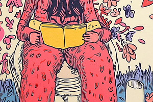 Girl reading a book on a toilet, a Person Illustration by Sybillla
