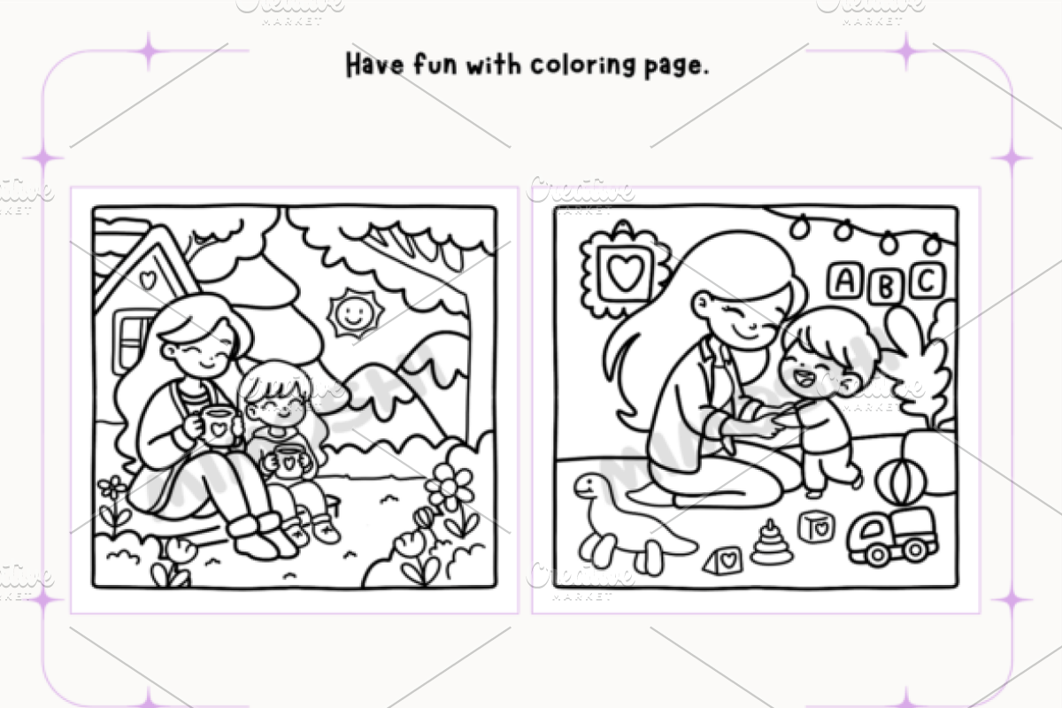 Happy Mother's Day Coloring Pages, a Seasonal Illustration by Design Station (Photo 3 of 4)