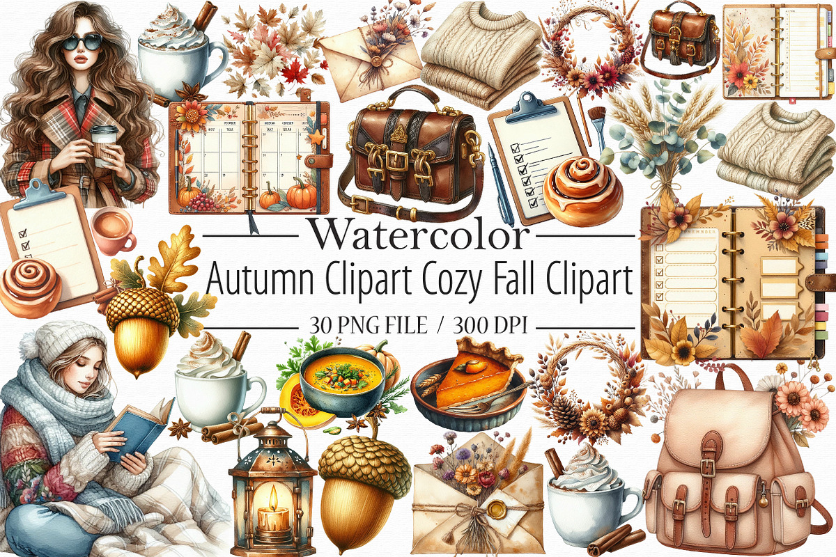Autumn Clipart Cozy Fall Clipart 01, an Illustration by Libby Wishes (Photo 1 of 7)
