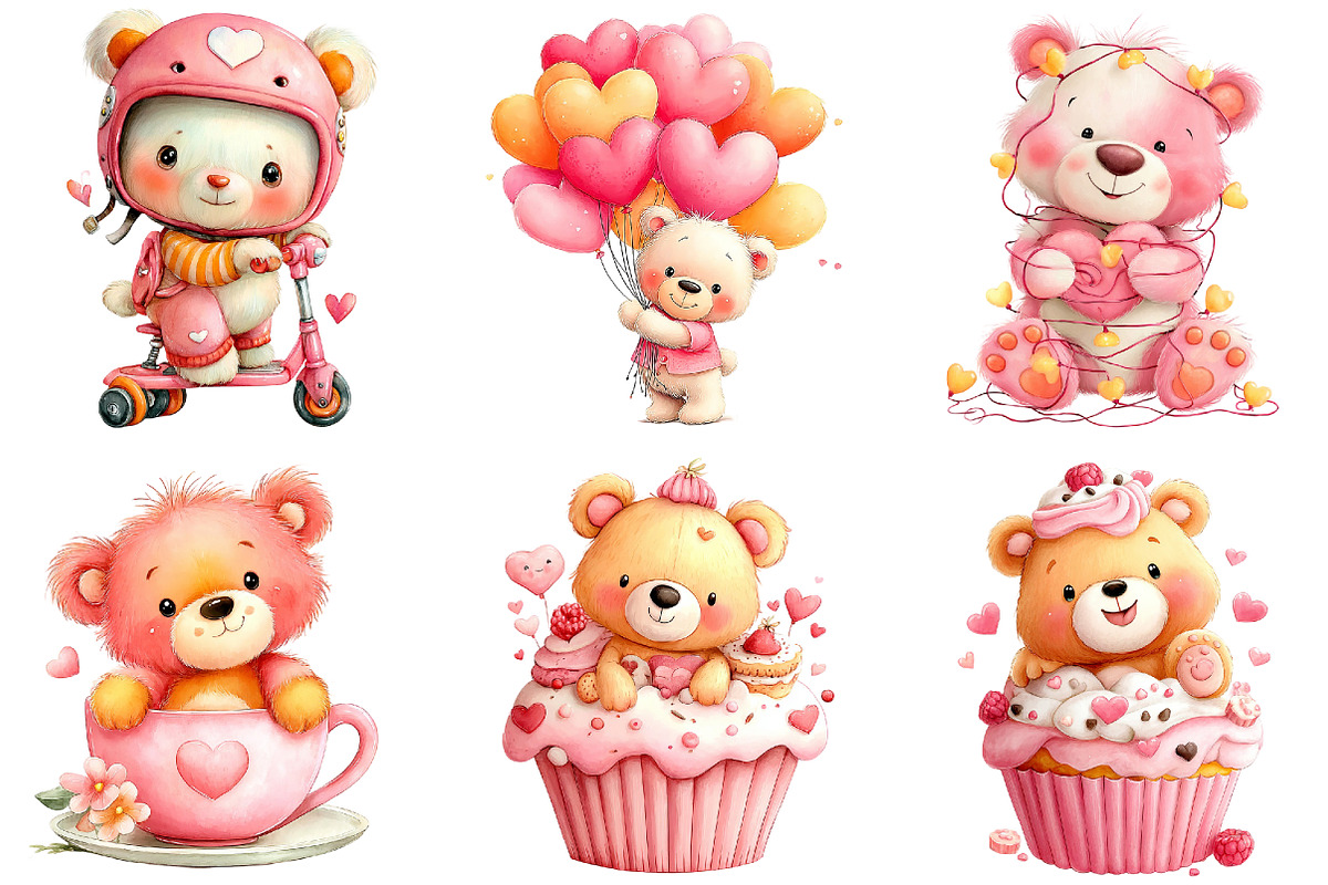 Quirky Valentine Teddy Bear Clipart, an Illustration by DreamArtGraphic (Photo 5 of 5)