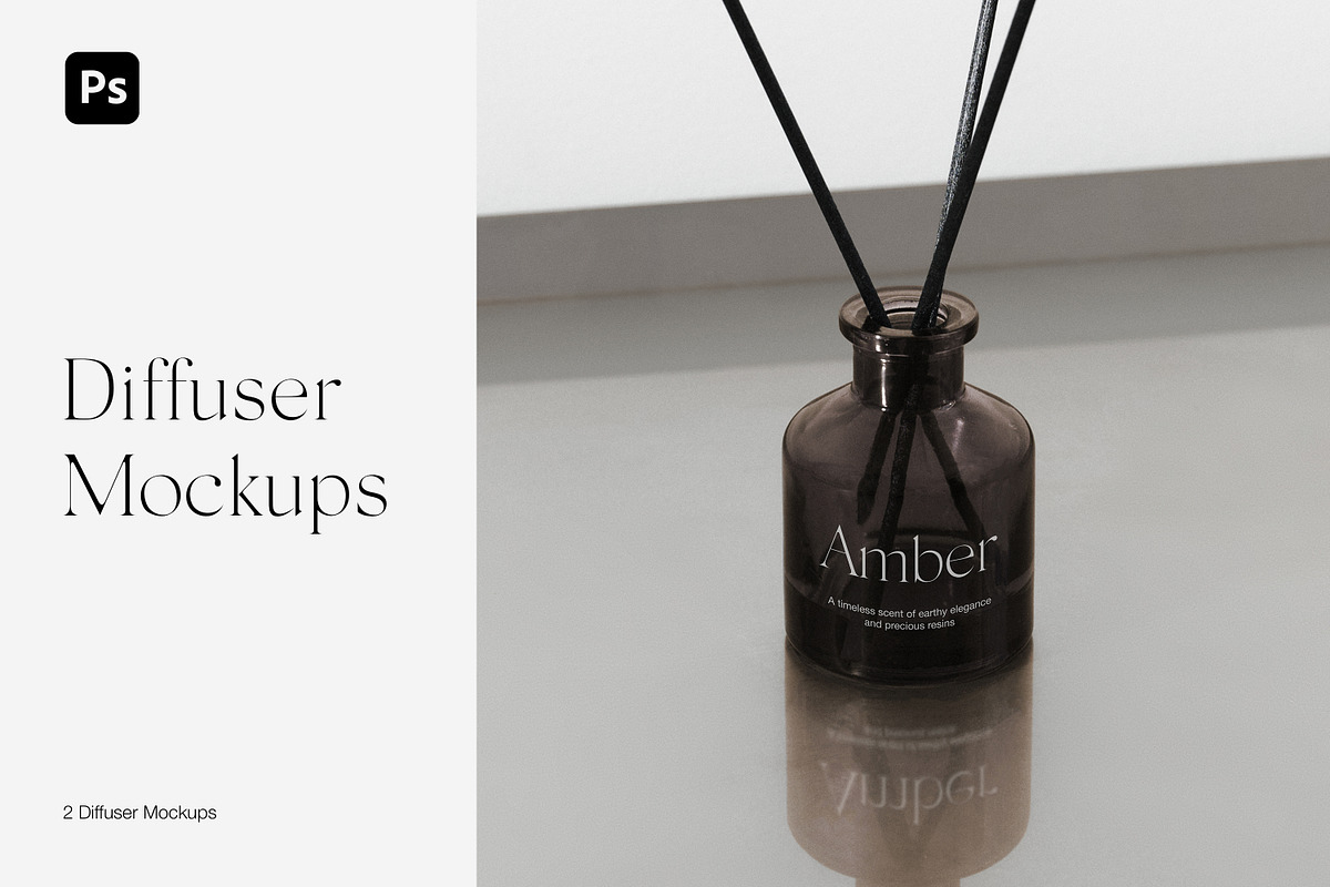 Diffuser Glass Bottle Mockups PSD, a Packaging Mockup by Feel This (Photo 1 of 4)