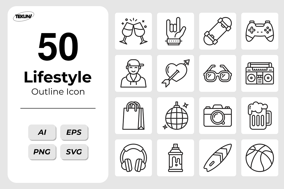 Lifestyle Outline Icons, an Outline Icon by Tekuni (Photo 1 of 6)