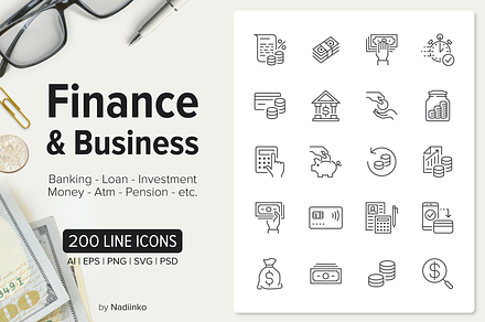 200 Finance & Business Icons, an Outline Icon by Nadiinko