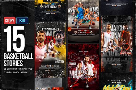 15 Basketball Social Media Stories, a Social Media Template by Onarch Graphic