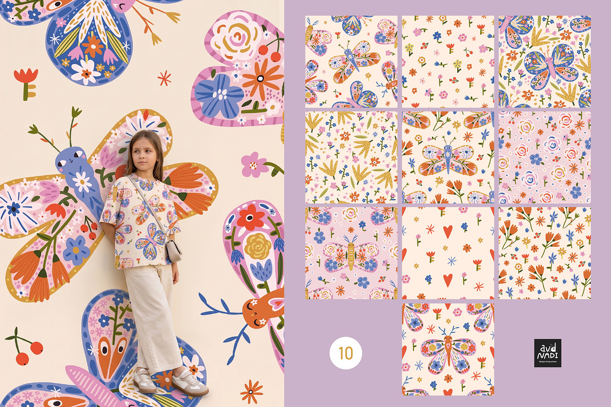 Floral Butterfly Clipart & Patterns, an Animal Illustration by avdnadi (Photo 5 of 9)
