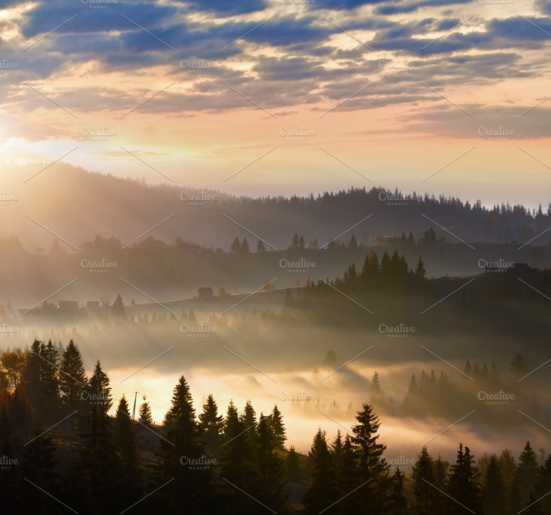 First sunrise rays of sun in Carpathian mountains., a Nature Photo by YuriyB