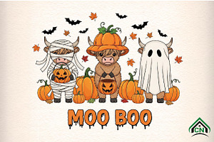 Spooky Halloween Highland Cow Png, an Illustration by Craft Nest