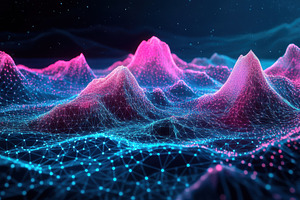 Abstract Pink Blue Digital Landscape, a Photo by Pixeness Studio