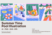 Summer Time Pool Illustration Sets, a Seasonal Illustration by Gumico Studio. (Thumbnail 1 of 3)