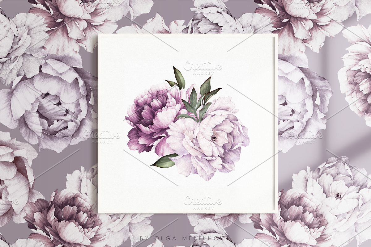 Watercolor flowers, Peonies, a Decorative Illustration by ollalya (Photo 9 of 9)