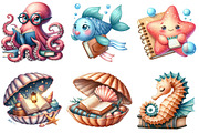 Undersea Reading Clipart, an Illustration by Watercolor design (Thumbnail 3 of 4)