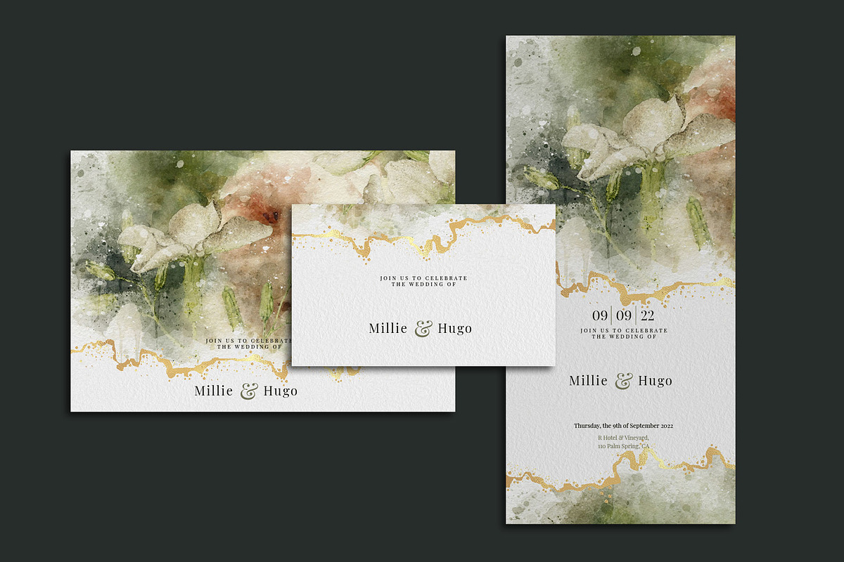Gold & Flower Watercolor Backgrounds, a Pattern Graphic by Suna Kosem (Photo 3 of 19)