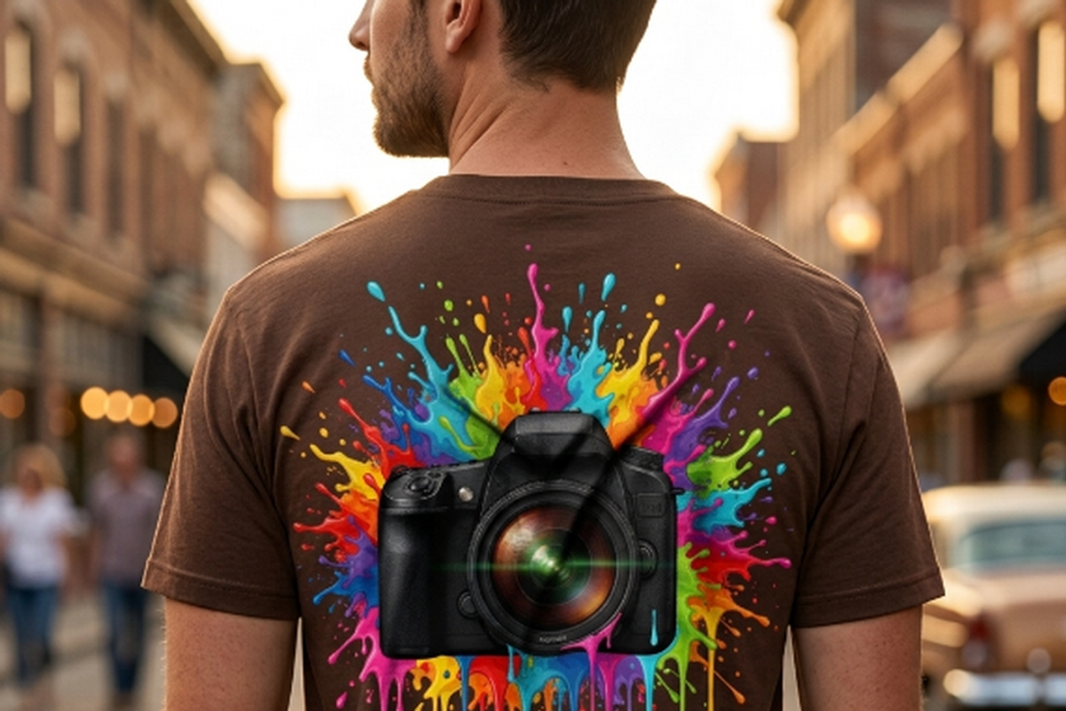 Rainbow Camera Paint Splash, a Shirt Mockup by Vector Stall (Photo 4 of 14)