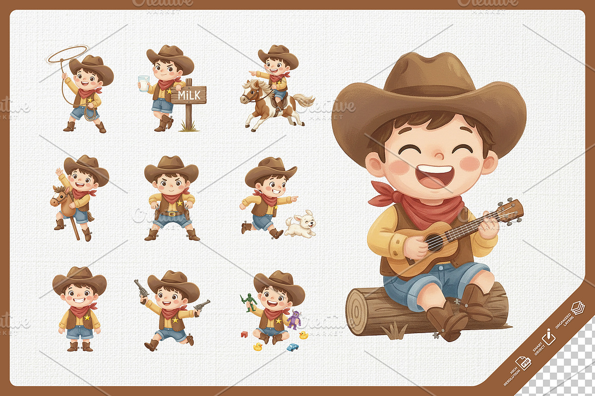 Cute Cowboy Kid Cartoon Character, a Person Illustration by Gohsantosa (Photo 4 of 4)