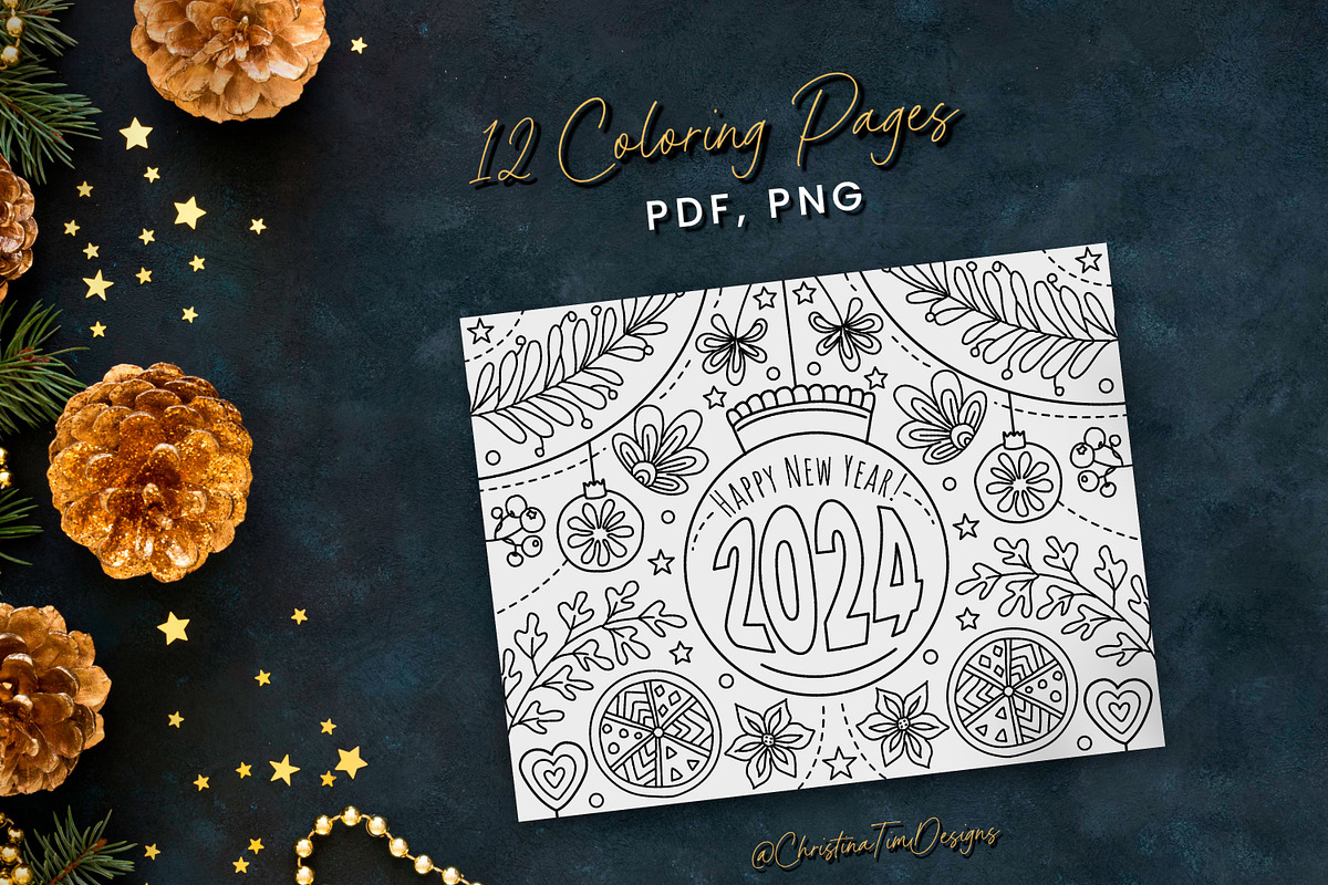 New Year 2024 - Coloring book, a Decorative Illustration by ChristinaDesigns (Photo 6 of 6)