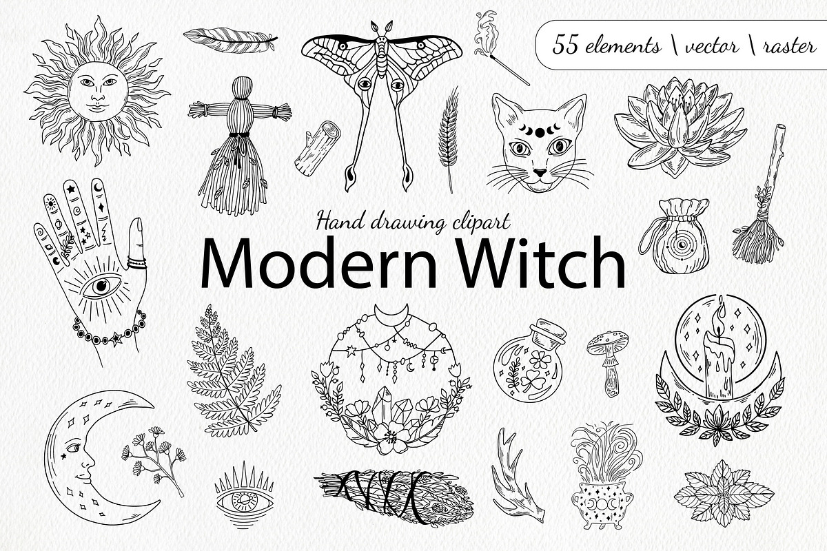 Black & White Modern Witch Clipart, an Object Graphic by ArtIrisArt (Photo 1 of 9)