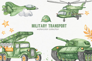 Military transport watercolor, a Transportation Illustration by Marina Ermakova