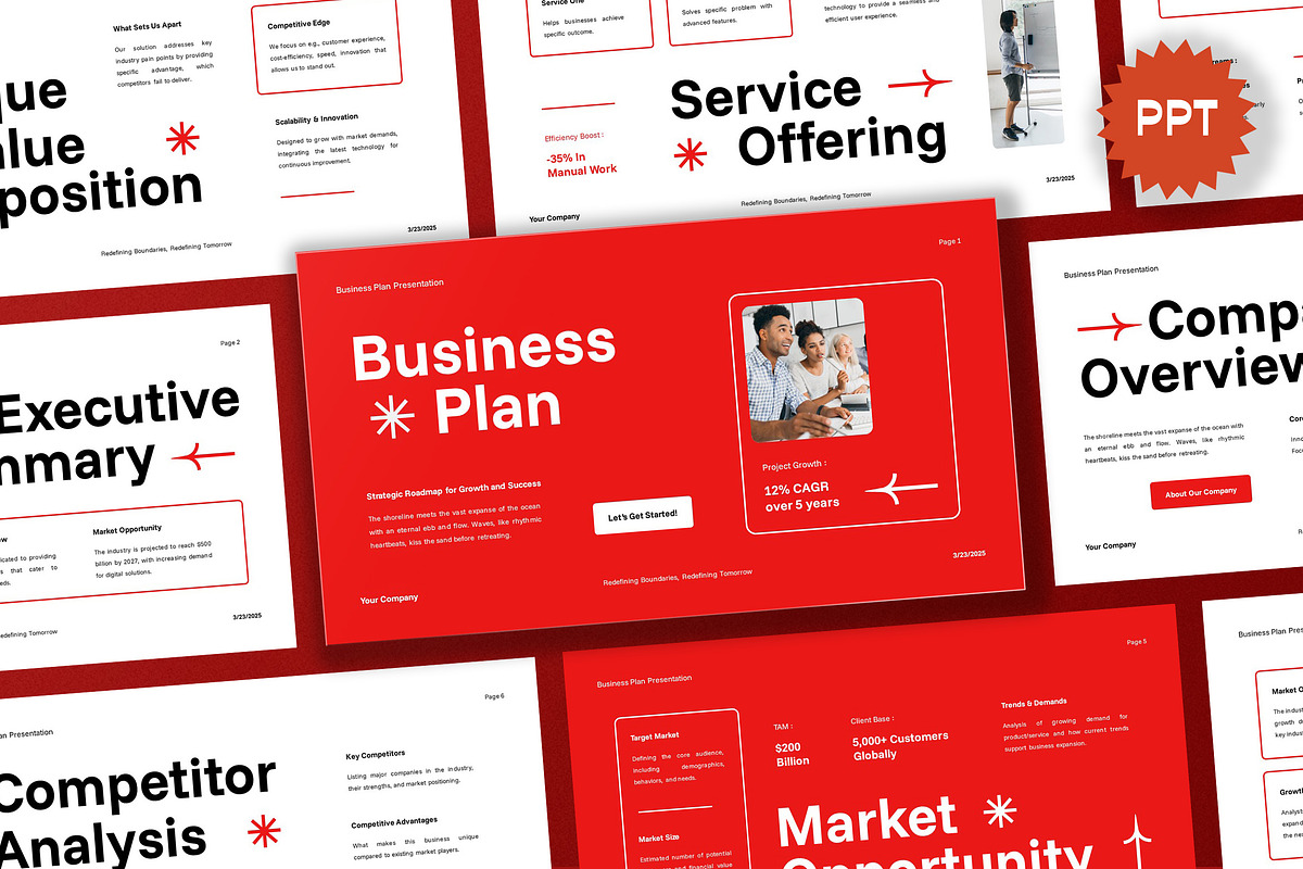 Red White Business Plan PPT, a Presentation Template by Aiyari Graphic (Photo 1 of 5)