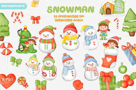 Snowy Christmas Village with Snowman