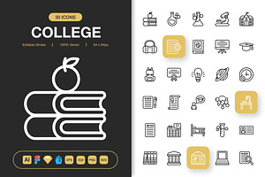 College Icons, an Outline Icon by Spacepixel Creative