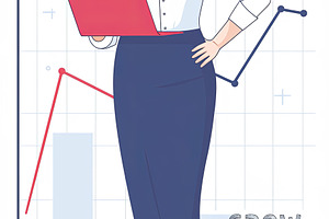 Successful businesswoman analyzing growth data with charts and laptop, a Photo by AS photostudio
