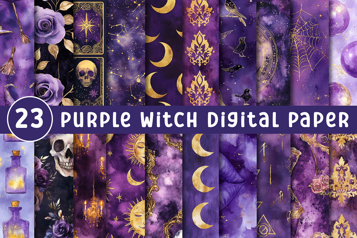 Purple Witch Digital Paper, a Pattern Graphic by CreationArt (Photo 1 of 4)