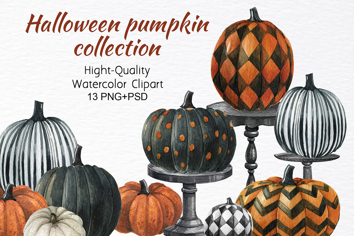 Watercolor halloween pumpkin clipart, an Object Graphic by yana.fefelova (Photo 1 of 5)
