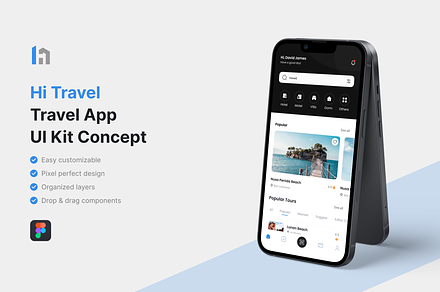 Hi Travel - Travel App UI Kit, an UI Kit Template by iDoodle Studio