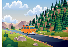 Road trip vacation, travel by car, a Transportation Illustration by the8monkey