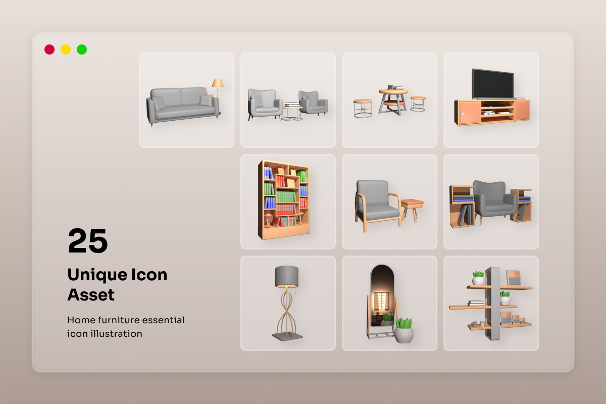 Home Furniture 3D Icon Pack, an Object Illustration by twinstd (Photo 5 of 6)