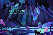 Watercolor Twilight Swamp Clipart, a Background Graphic by DigitalArtsi (Thumbnail 1 of 4)