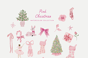 Watercolor pink christmas whimsy set, an Object Graphic by Grace Noboa Illustrations (Thumbnail 9 of 12)