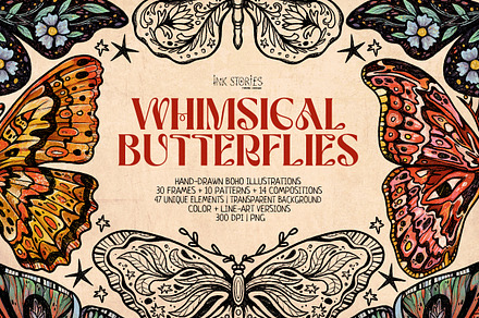 Whimsical Butterflies Boho Aesthetic, an Animal Illustration by Ink Stories