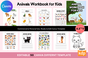 Animals Workbook for Kids Canva KDP, a Stationery Template by Akrinity Digital