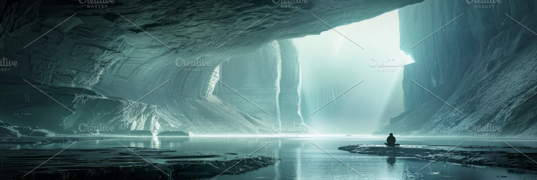 A man stands in the center of a dark cave, a Background Photo by ImageMir