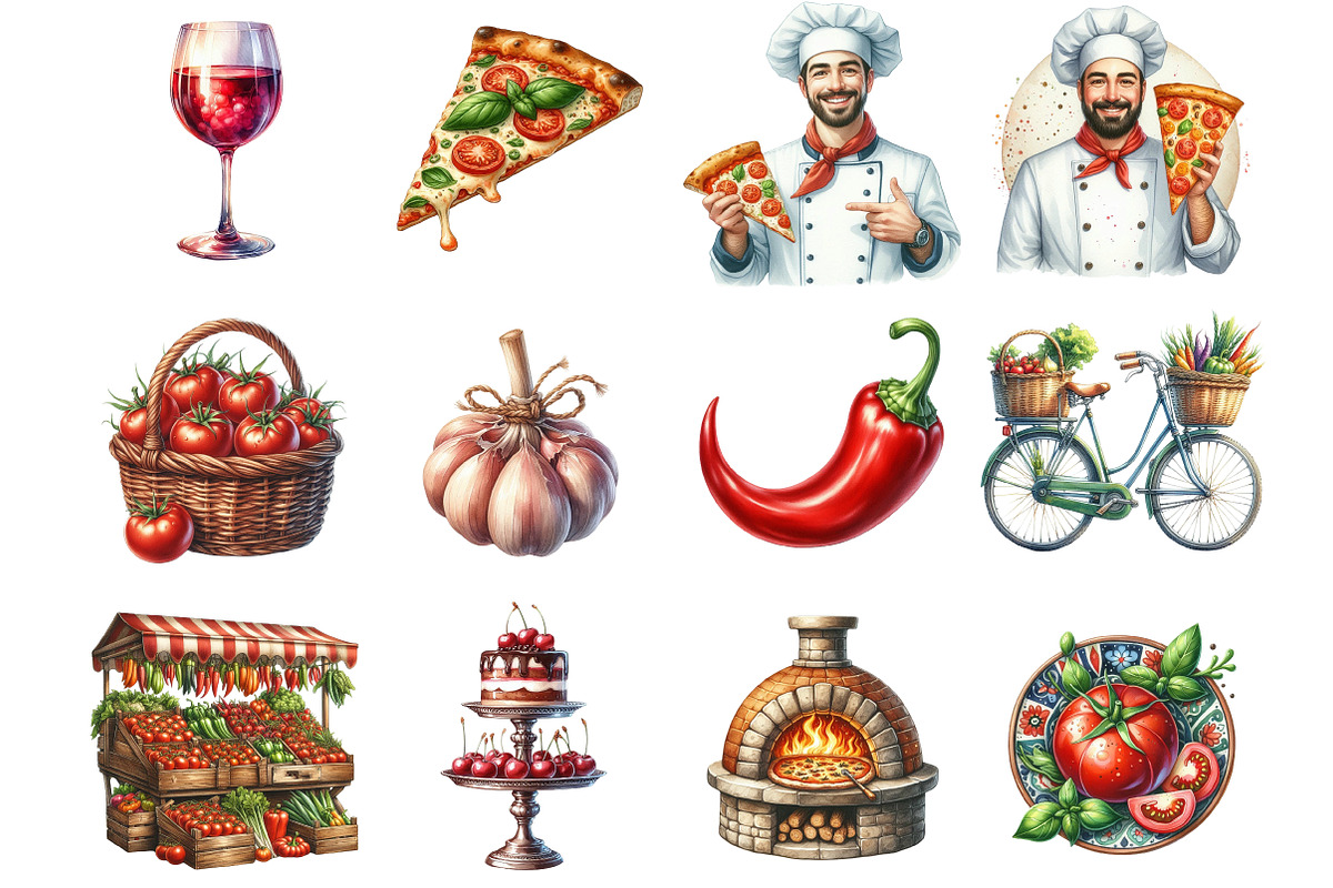 Watercolor Italian Food Clipart, an Illustration by Libby Wishes (Photo 3 of 6)