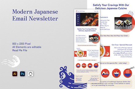 Japanese Restaurant Email Newsletter, an UI Kit Template by Fannan Studio