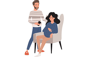 husband soothes pregnant wife vector, a Person Illustration by vectorpointstudio